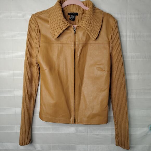 Maurice Sasson Women's Medium Dark Tan‎ Genuine Leather and Knit Sweater - Picture 7 of 14